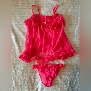 Vintage Victoria’s Secret hot neon pink babydoll set Sabrina carpenter sz L